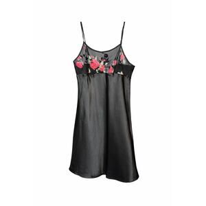 Black Mesh Floral Bust Satin Slip Dress Dark Feminine Romantic Goth Size Medium